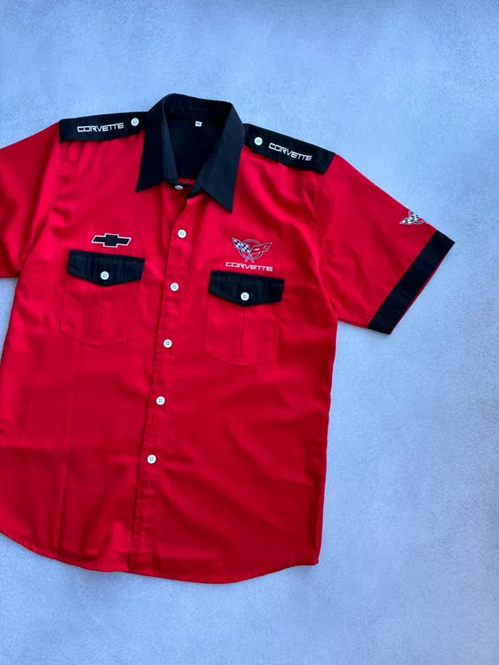 VTG Chevrolet Corvette Racing Red Short Sleeve Buttons Shirt - Image 3 of 4