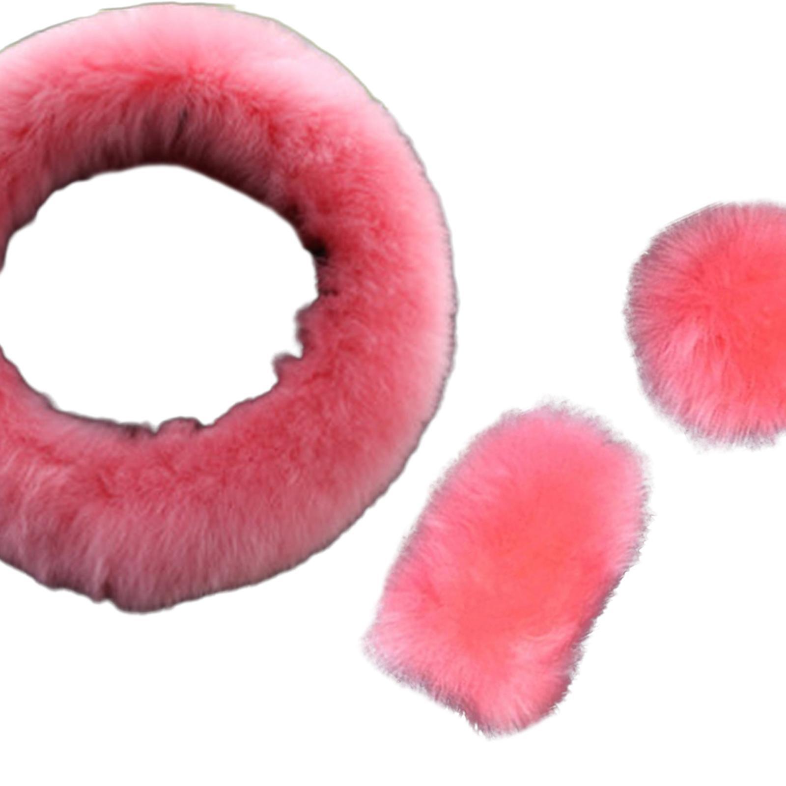 Couvre-Volant Auto Affaire Hiver Chaud en Peluche Douce Peluche Set biens Auto Protector Universel Fourrure Roue Voiture Accessoires d'intérieur Rouge