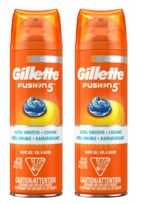Gillette Fusion5 Ultra Sensitive + Cooling Shave Gel 7 oz. each - Pack of 2