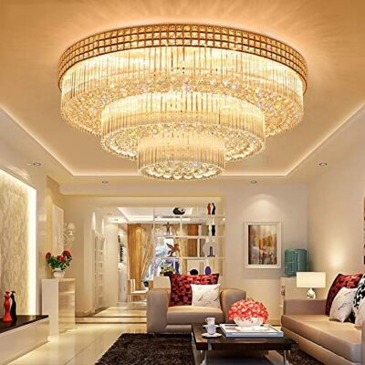 Large 31.5'' Luxury K9 Crystal Chandelier LED Light Flush Mount Ceiling Fixtures
