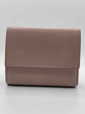 CELINE Small Leather Trifold Wallet pink Authentic