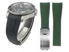 19mm Curved End Rubber Watch Strap With Metal Deployant Buckle Clasp