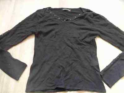 LOUISE FD chicer Pullover Strass+Perlen Seide schwarz L