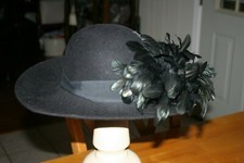 Vintage Black 100 Wool Ladies Hat with Feathers/Used-Sold as is