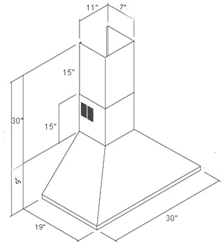 Campana extractora italiana montada en la pared negra 30" CH-105-CS-BLK-30 Foto 3 de 3