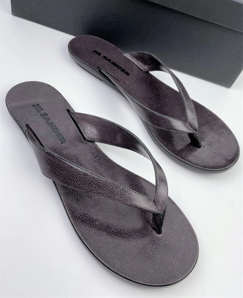Jil Sander Women s Textured Black Leather Thong Flat Sandals sz 37.5 US 7.5