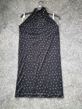 Size 12 RETRO 80'S EVENING DRESS BLACK & SILVER HIGH NECK