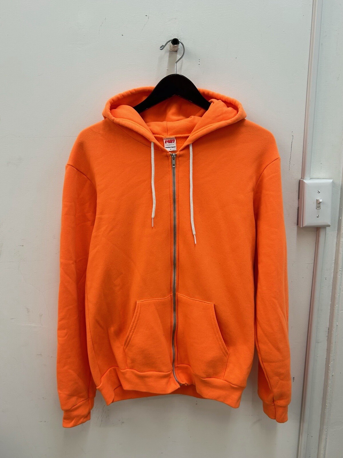 OG american apparel neon F497 fleece zip hoodie mens size large made in