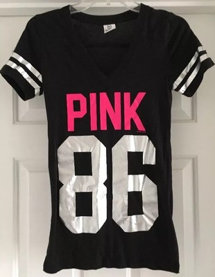 PINK Victorias Secret 86 V Neck Metallic Short Sleeve Team T Shirt Sz SP On Line PINK Victorias Secret 86 V Neck Metallic Short Sleeve Team T Shirt Sz SP On Line