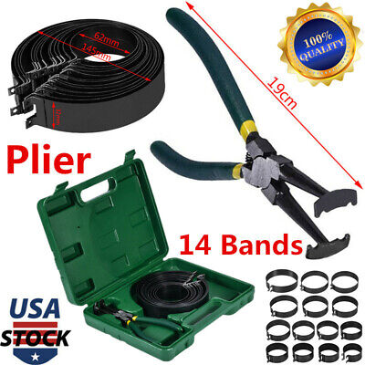Engine Piston Ring Compressor Tool Set w Pliers and 14 Bands Car Repair 62-140mm