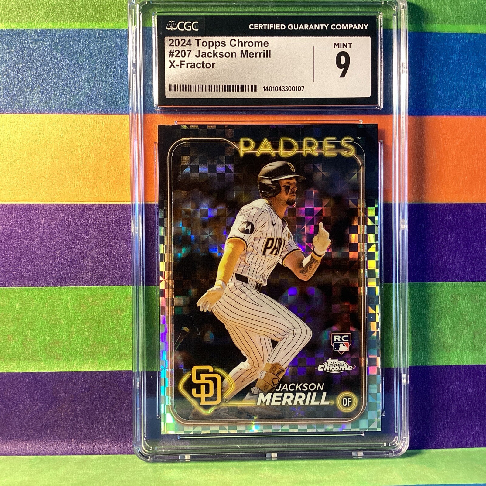 2024 Topps Chrome Jackson Merrill #207 X-Fractor Rookie RBI Leader 9 Mint San.D