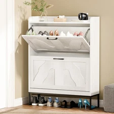 Shoe Storage Cabinet with 2 Flip Drawers, Narrow Shoe Cabinet for Entryway, Free