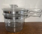 PYREX FLAMEWARE 1.5 Qt Double Boiler 3-Pc Set_#6283 With Lid. EUC Vintage