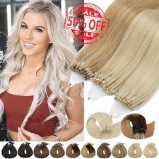 Easy Loop Micro Ring Tip Human Hair Extensions Silicone Micro Beads Link Hair US