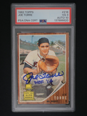 JOE TORRE 1962 TOPPS #218 INSCRIBED WITH 