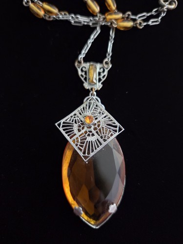 Antique Art Deco Czech Glass Amber Topaz Necklace 1920’s To 1930’s