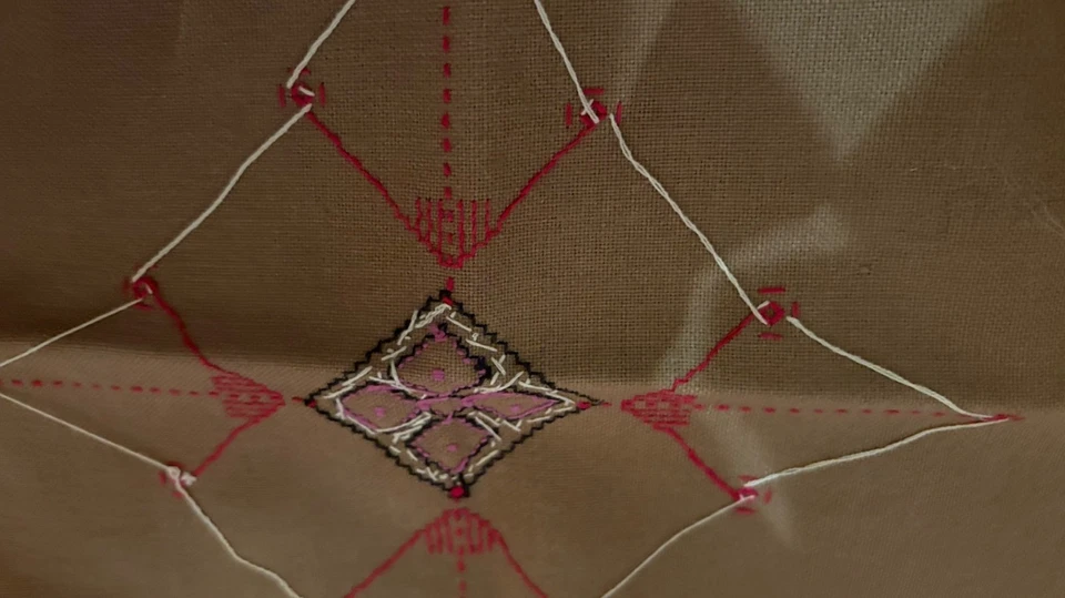 Unique Hand Embroidered Silk Pillow Covers Geometric Floral Set Of 2 Indian 17" - Image 4 of 4