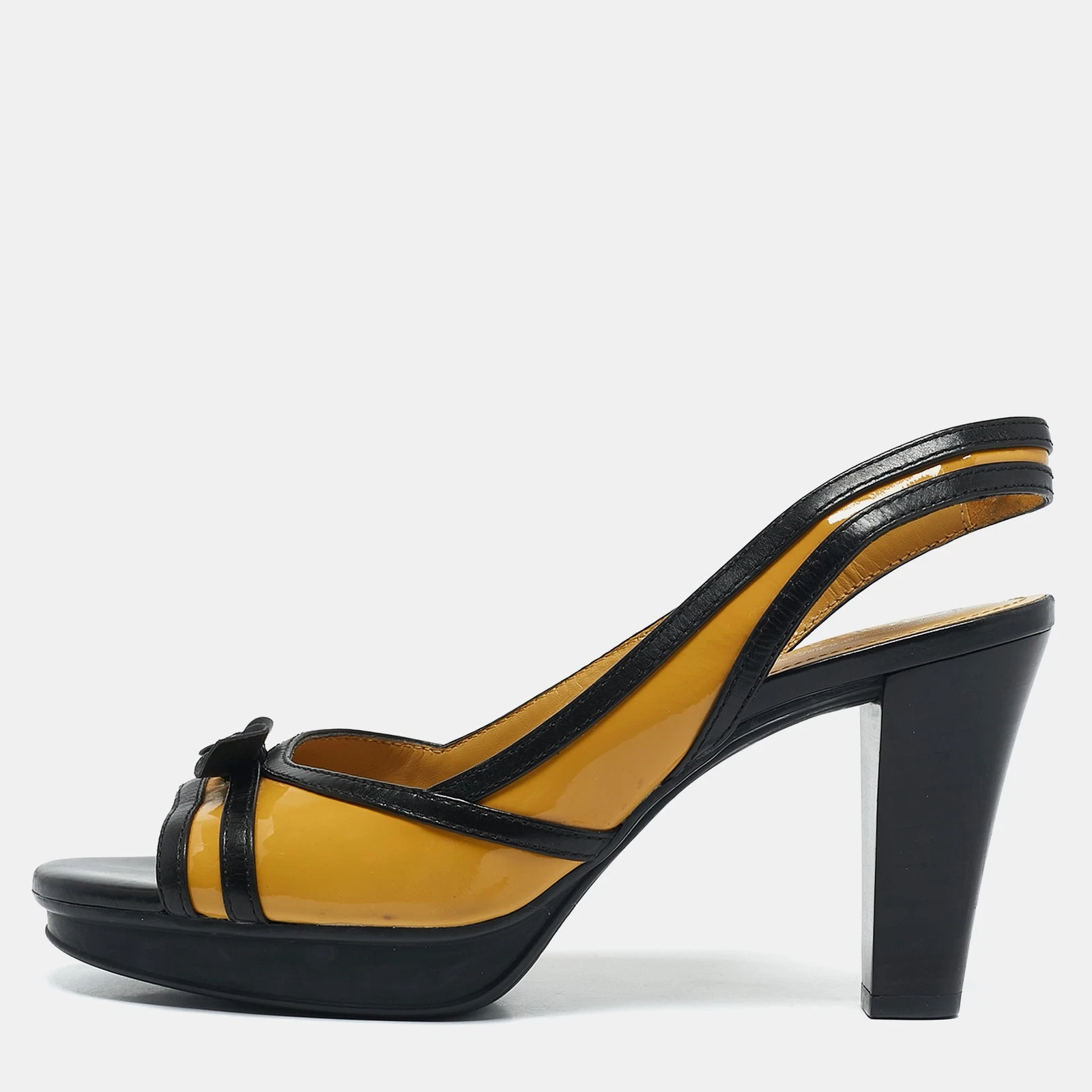 TOD’S Sandali Tod's giallo nero vernice e pelle plateau slingback misura 38 5