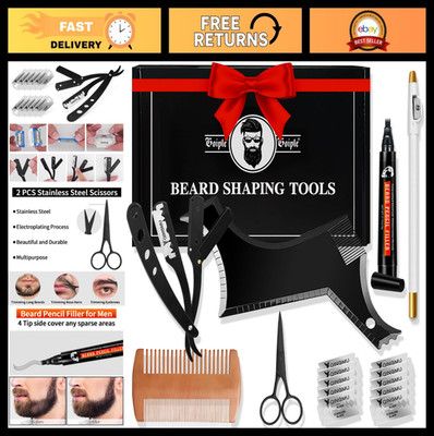 Beard Shaper Kit for Men - Beard Template Guide, Straight Edge Razor, 10 Blades,