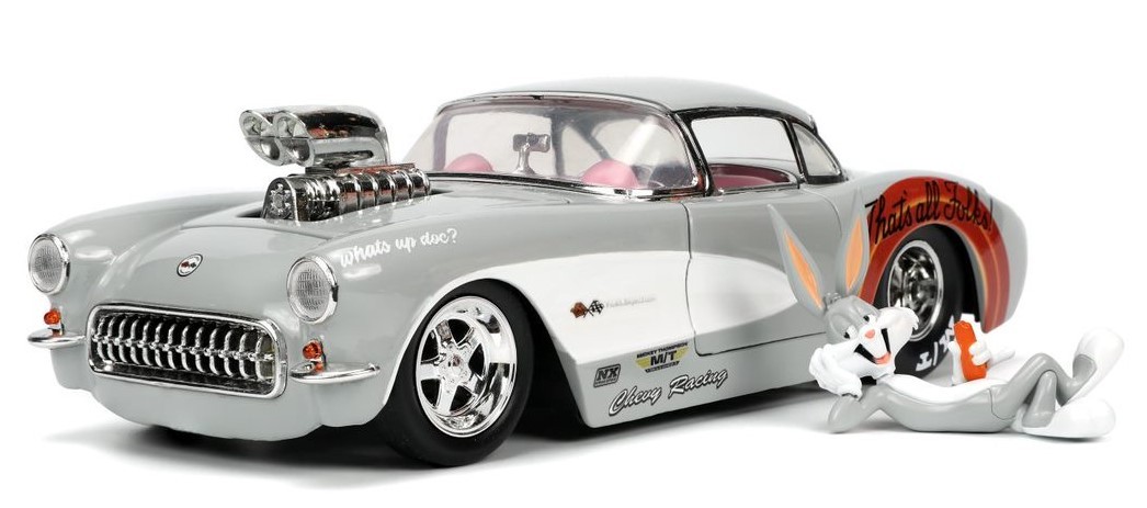 Voiture JADA TOYS CHEVROLET Corvette 1957 et figurine BUGS BUNNY Looney Tunes échelle 1/24 en métal