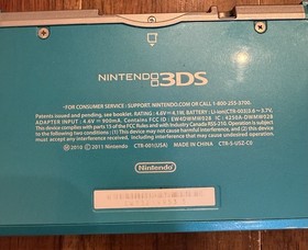 Nintendo 3DS Aqua Blue Metallic Teal Console CTR-001 USA System W/ charger