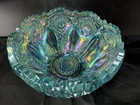 Vintage L.E Smith MCM Blue Iridescent Carnival Glass 8” Art Glass Bowl
