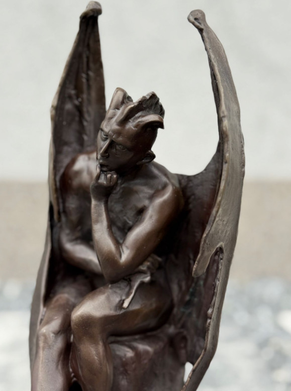 Bronze Devil SATAN Statue Satyr Sculpture Skull Mori Marble Deco Gothic Art