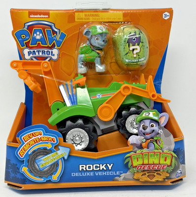 Paw Patrol Dino Rescue Rocky Deluxe Rev Up Vehicle w/ Mystery Dinosaur Figure
