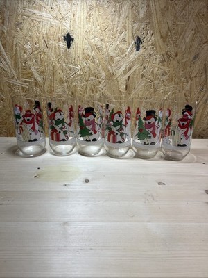 Vintage Luminarc Christmas Set of 6 Snowman Drinking Glasses Holiday 16oz