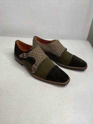 Robert August Olive/ Black W Brown Flannel Double Monk. Men s 10 Worn Once
