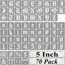 70 Pack 5 Inch Old English Letter Stencils with Numbers and Signs for Painting