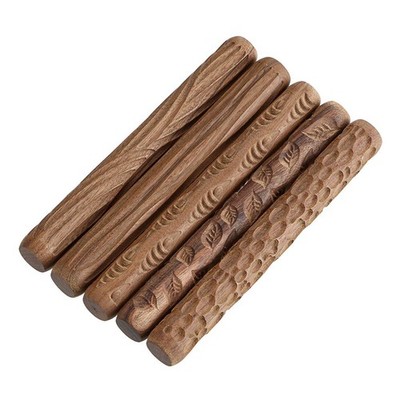 Set of 5 Clay Modeling Pattern Rollers Kit, Fish Leaves Cobblestone Ripple Wo...