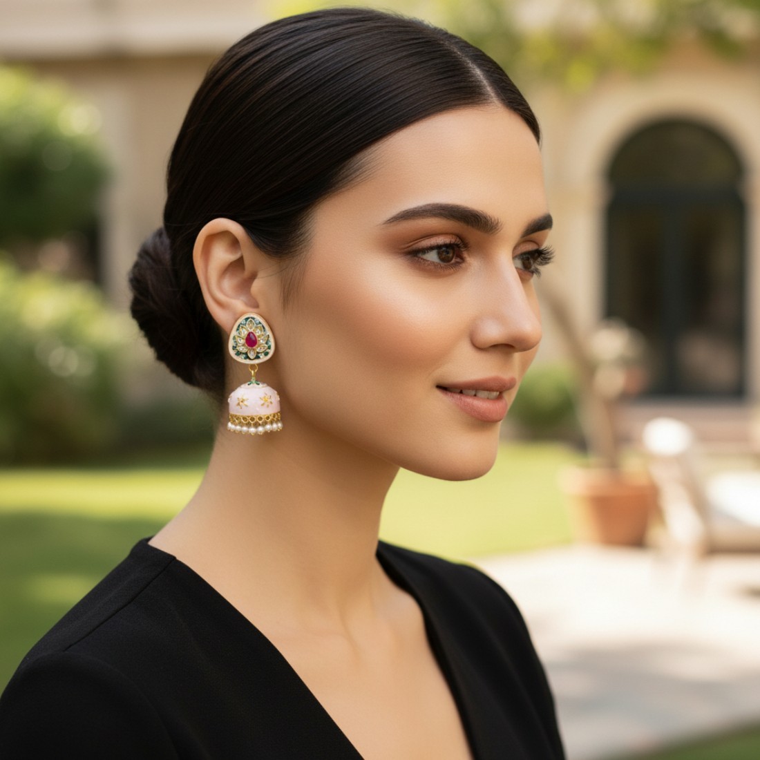 Indian Bollywood Style Vaanee Small Jhumka Earrings - Light Pink