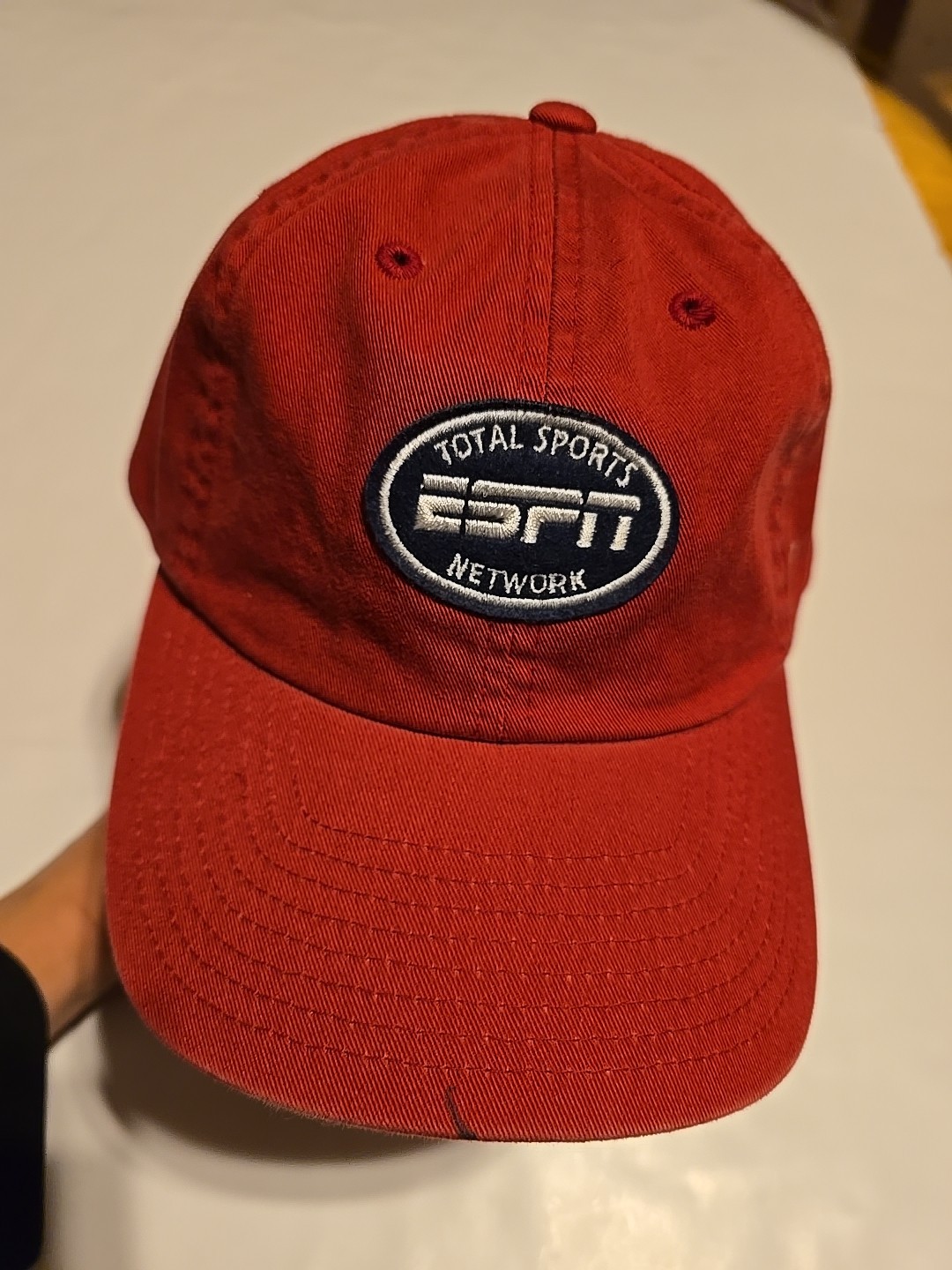 Vintage ESPN Hat Mens Red Adjustable Strap Baseball Cap Sports Football