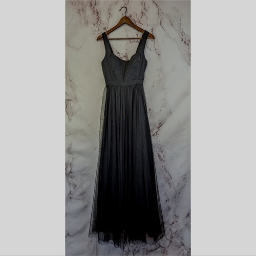 Aidan Mattox Dress Womens 2 Black Gown Formal Evening Tulle Tank Sleeveless Maxi