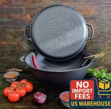 Cast Iron Uzbek Kazan Cauldron with Skillet Lid Durable Multi-Use Cookware