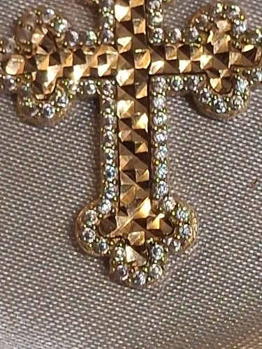 Genuine 10kt Yellow Gold Diamond Cut CZ Iced Bale/Border Cross Pendant Men Woman - Picture 11 of 17