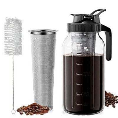 64 Unzen Cold Brew Kaffeemaschine mit Edelstahl Mesh Filter 2 Quart (1,9 Liter)