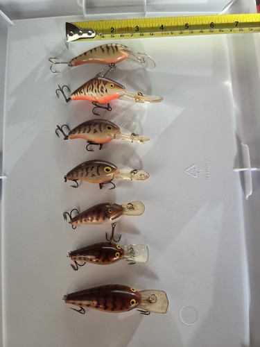 Vintage Fishing Lure Lot Rapala Rebel Mann's Unmarked Crankbaits 7pc