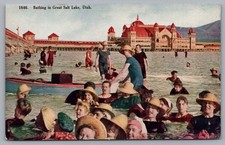 1846 Bathing IN Great Salt Lake UT Vintage Pier Postcard TS-223