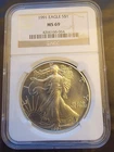 1991 American Eagle NGC MS69 Brown Lbl Bullion- 0.999 Silver 1 Oz Ounce Art Coin