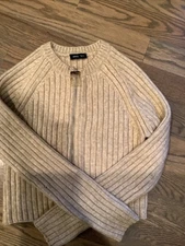 Ming Wang Knit Zipper Cardigan Small Cream Beige Color