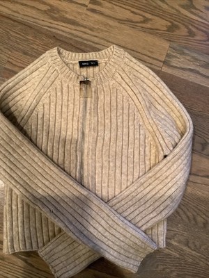 Ming Wang Knit Zipper Cardigan Small Cream Beige Color
