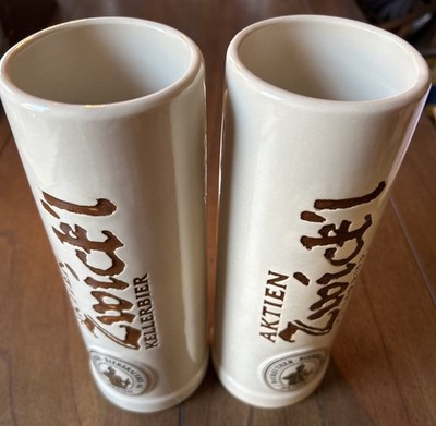 Pair 0.5 L Ceramic Mugs: AKTIEN ZWICK'L KELLERBIER BAYREUTHER BIERBRAUEREI AG