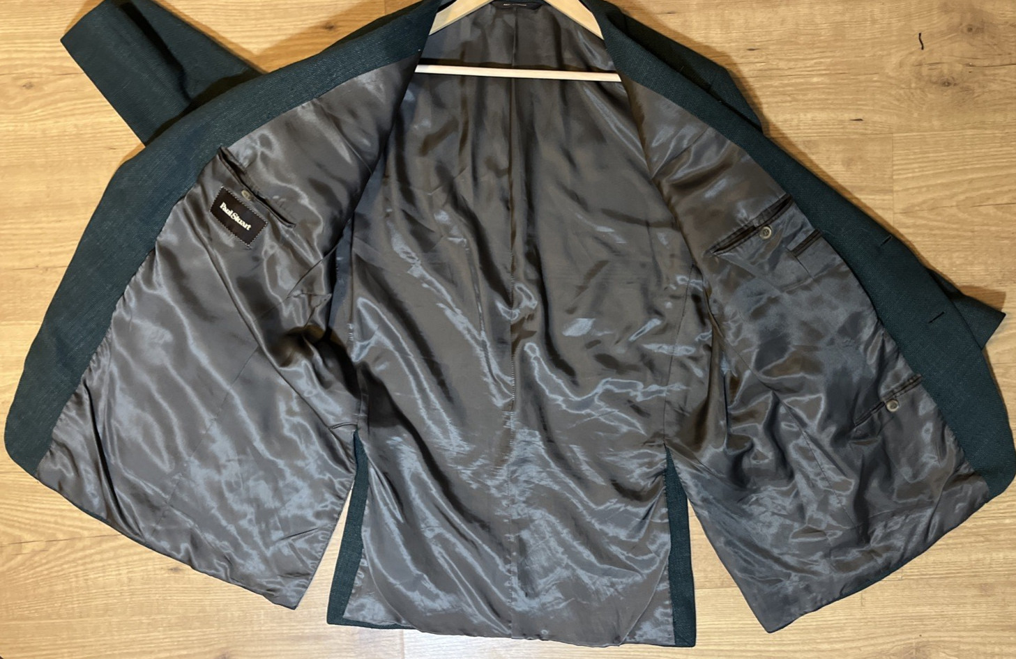 Vintage Paul Stuart 48 L Tall Dark Green Tweed Wool Linen Silk Blend Blazer