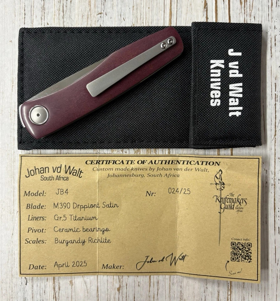 Johan Vd Walt 定制刀具 JB4 前拖鞋勃艮第 Richlite 缎面 M390 DP — 第 4/4 张图片