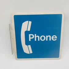Public Telephone Pay Phone Sign Double-Sided Metal Flange Sign 12x12in NOS VTG