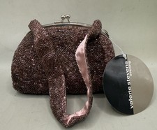NWT Valerie Stevens Vintage Beaded Evening Bag Mauve Bronze Kiss Lock 6"x4"
