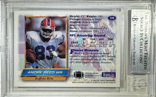 Andre Reed auto inscribed Topps 1994 #174 Buffalo Bills BAS Encap card - Picture 2 of 3