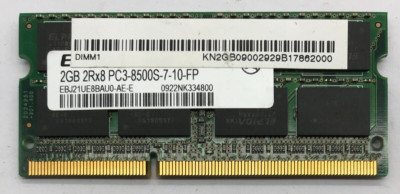 Elpida 2GB (1x2GB) DDR3 SODIMM EBJ21UE8BAU0-AE-E  2Rx8 PC3-8500S-7-10-FP #R2038